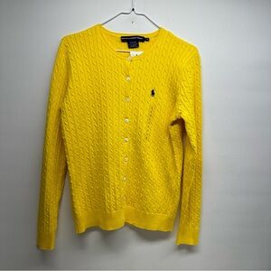 Ralph Lauren sport Yellow Cable Knit Cardigan Sweater size large NWT
